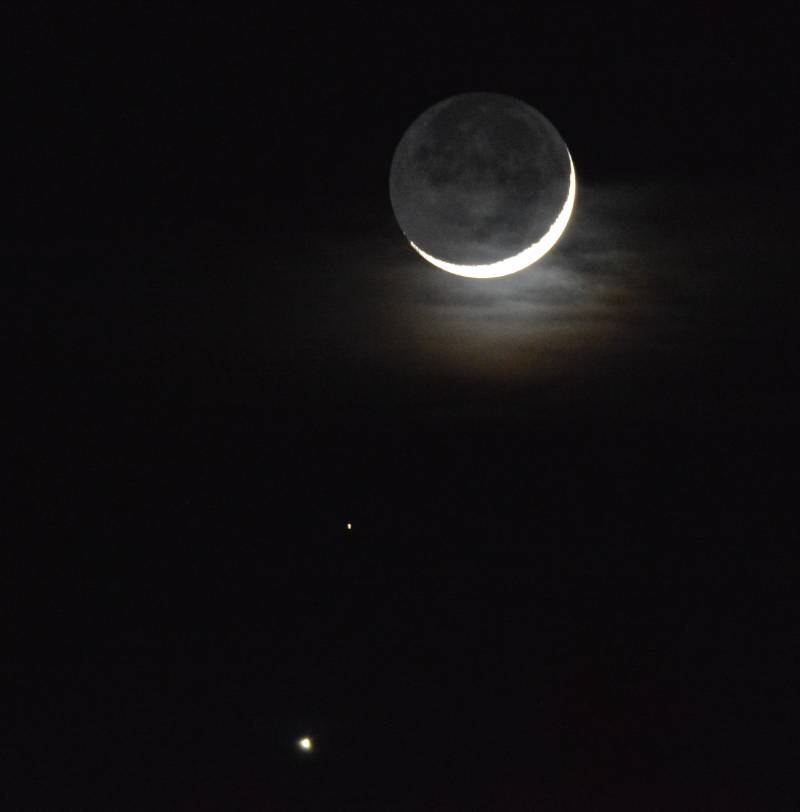 Venus, Mars, Crescent Moon