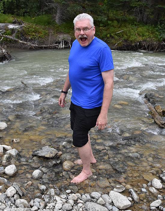 Paul wading Cayoosh Creek