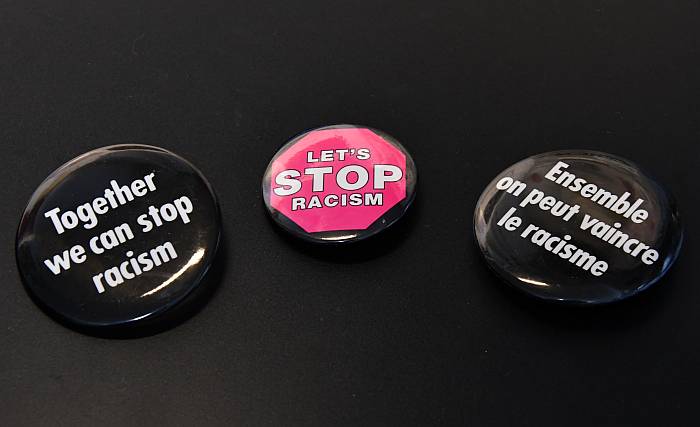 anti-racism buttons from 1980s