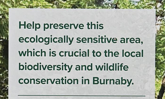 Fraser Foreshore Park ecologically sensitive area signs in Burnaby BC